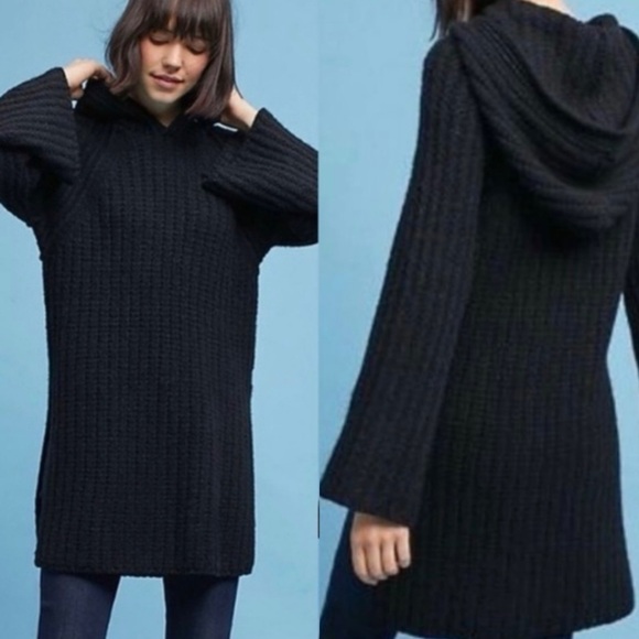 Anthropologie Tops - Anthropologie Sweater Women’s Sz XS Black Moth Chunky Knit Bell Sleeve Hooded
